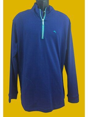 Tommy Bahama Navy Blue Quarter Zip Sweater Large NWT